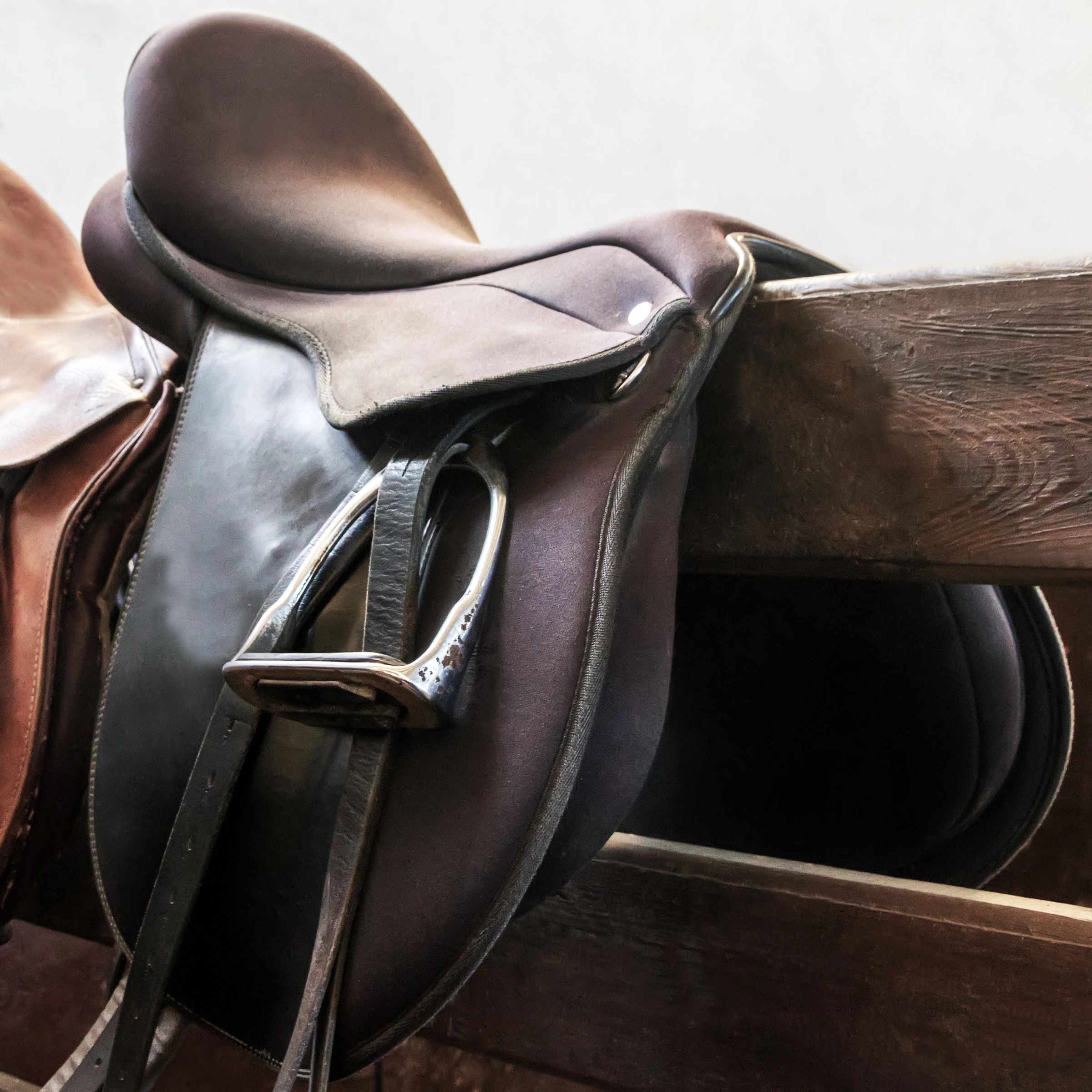 Leather saddle and riding tack detail