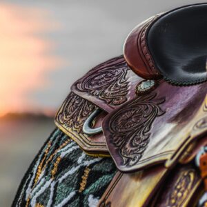 Western saddle & sunset